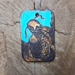 Painted wooburnt necklace charm